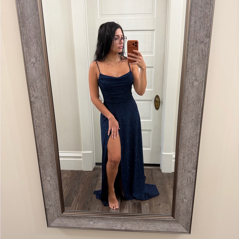 New Elegant Formal Glitter Navy Blue Women's A-Line Dress Size Medium
